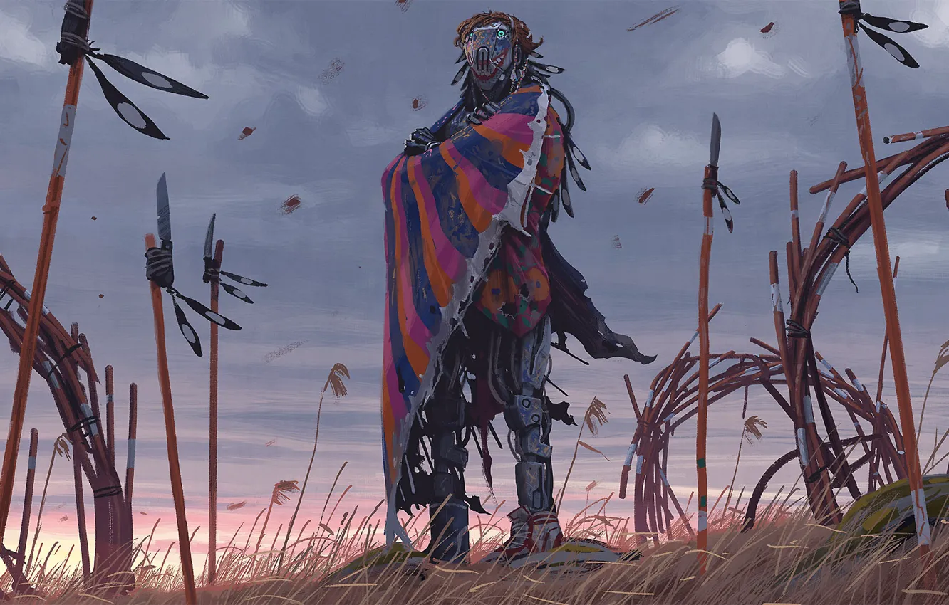 Photo wallpaper the sky, grass, being, vagrant umbrella