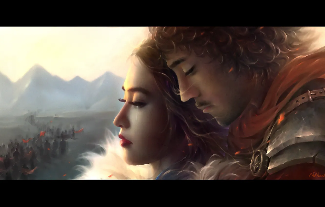 Photo wallpaper girl, love, warrior, sad