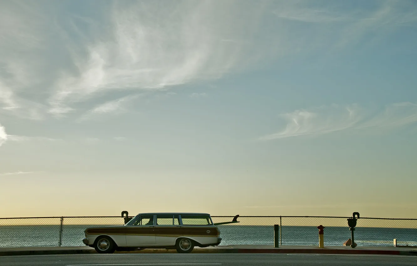 Photo wallpaper sea, the sky, clouds, car, universal, surfboards