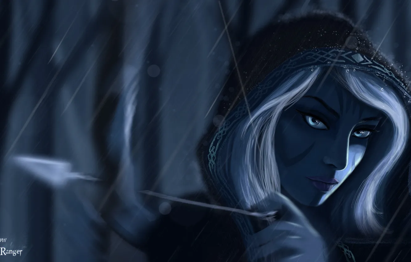 Photo wallpaper look, Archer, art, hood, elf, dota 2, Drow Ranger