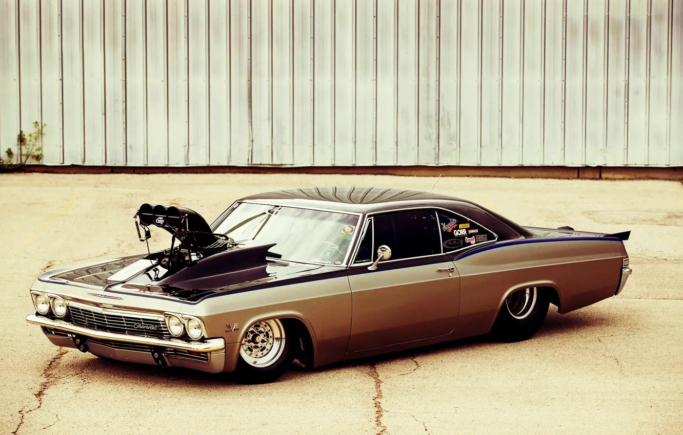 Photo wallpaper Car, Chevy, Impala, Engine, Super Charger, 1965 Year