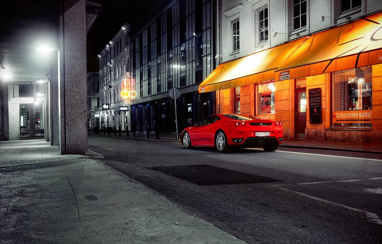 Photo wallpaper the city, street, the evening, Ferrari, red, ferrari f430