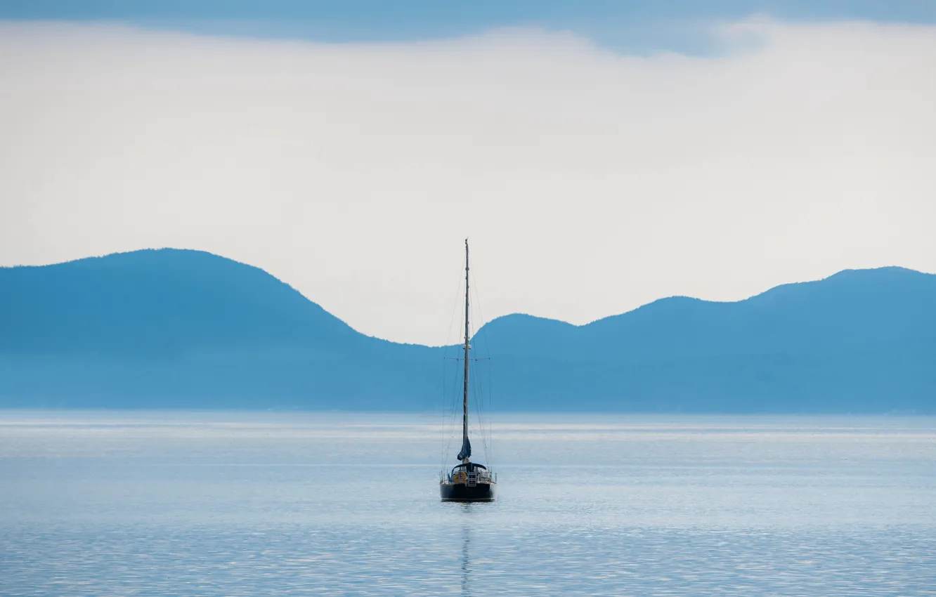 Photo wallpaper sea, boat, minimalism