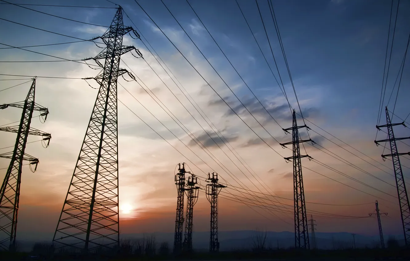 Photo wallpaper the sky, night, power lines