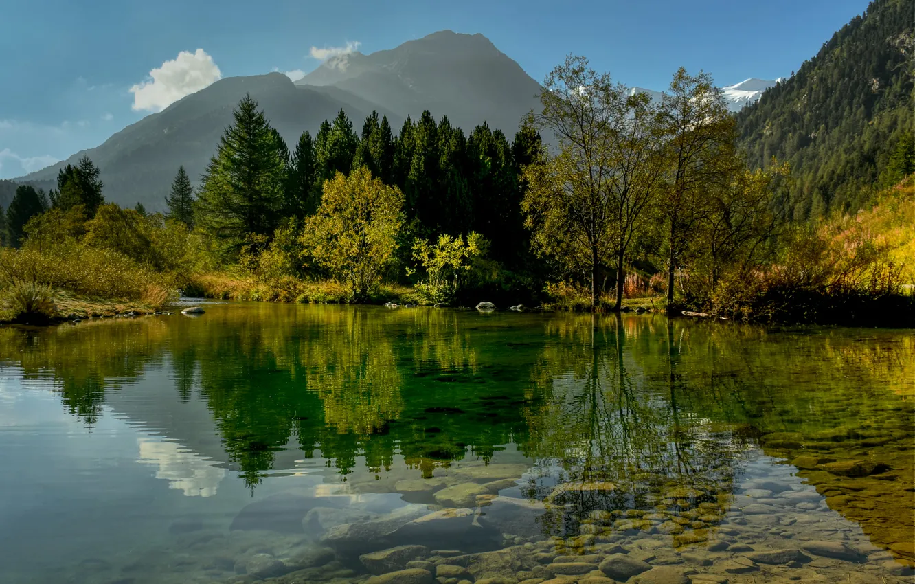 Photo wallpaper autumn, forest, mountains, nature, lake