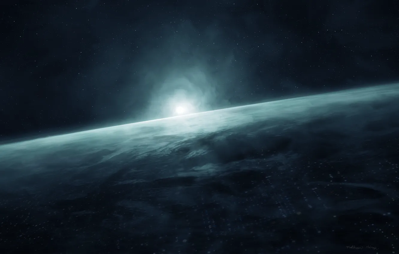 Photo wallpaper space, stars, sunrise, fiction, planet, art, space, fantasy