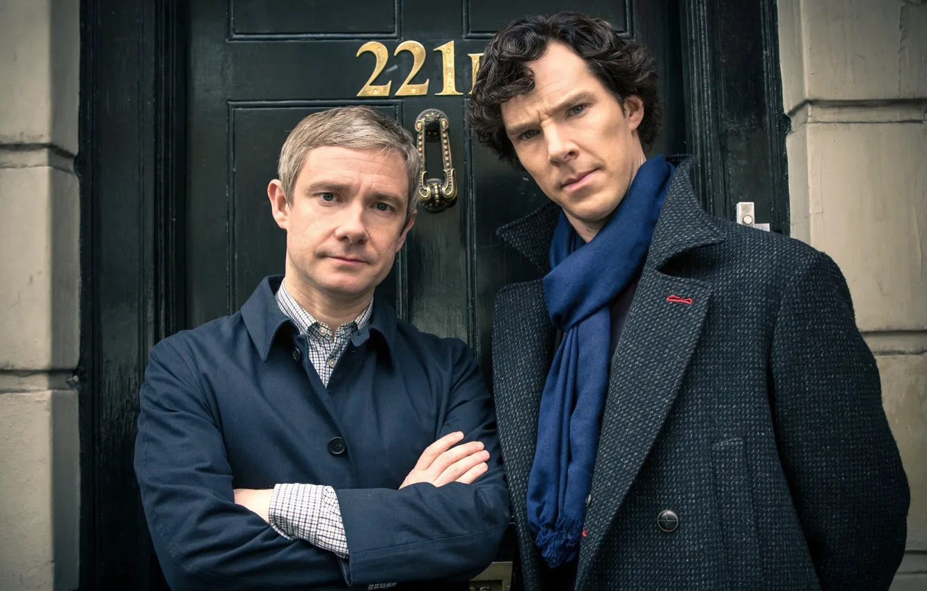 Photo wallpaper Sherlock Holmes, Martin Freeman, Benedict Cumberbatch, Sherlock, Sherlock BBC, Sherlock Holmes, John Watson, John Watson