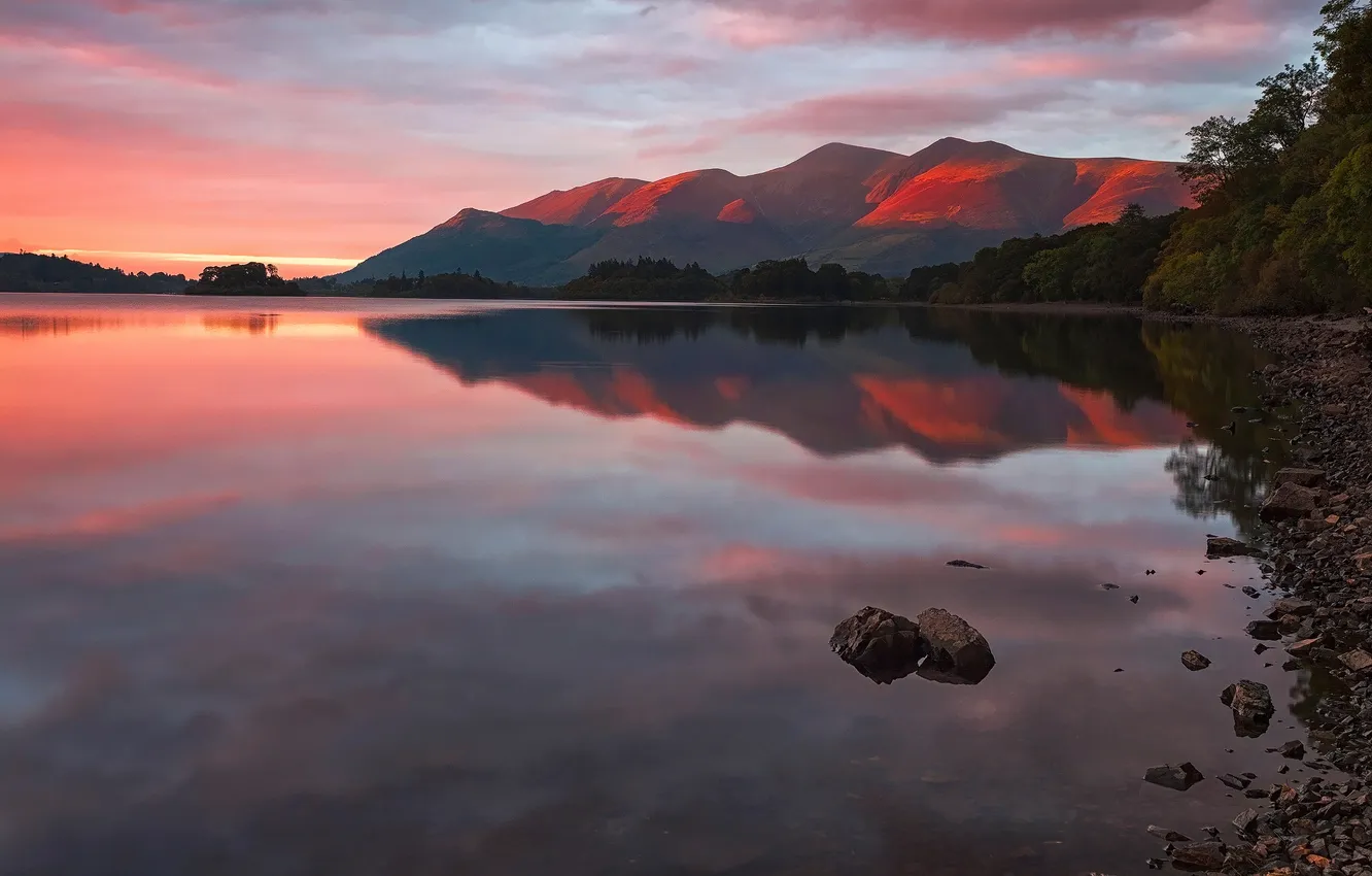 Photo wallpaper the sky, clouds, light, lake, England, the evening, The lake district, Cumbria
