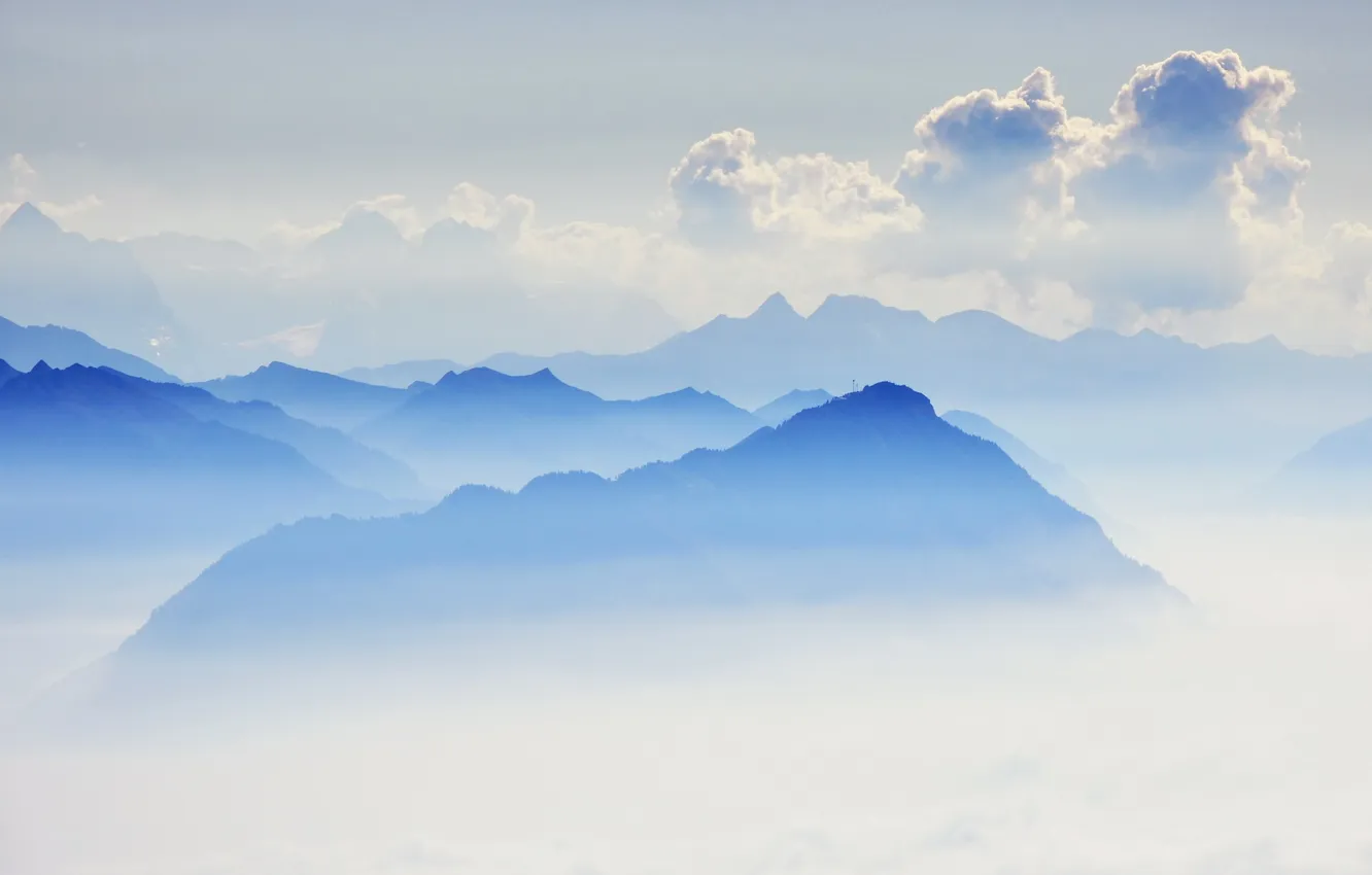 Photo wallpaper the sky, light, landscape, mountains, nature, haze