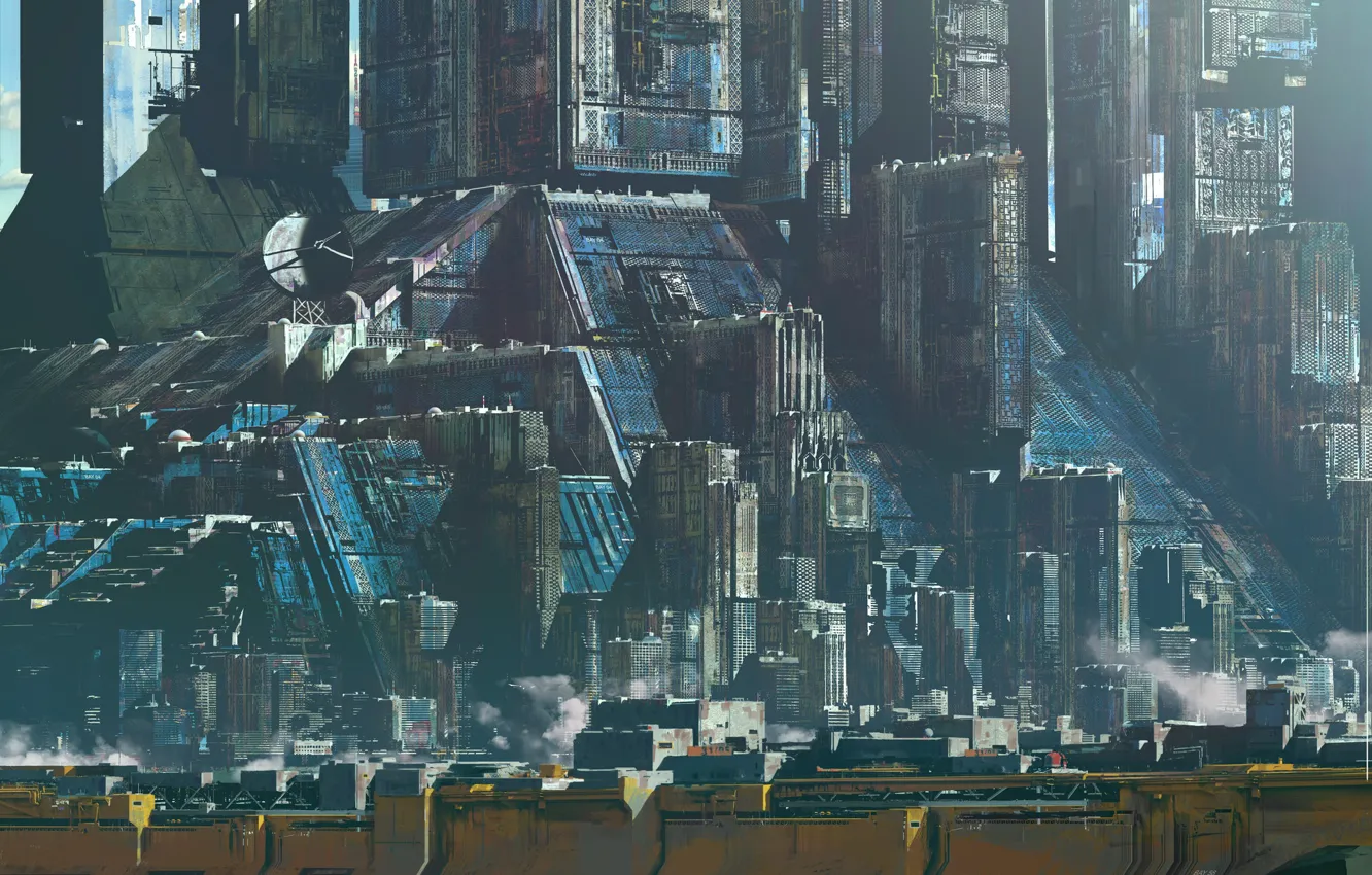 Photo wallpaper Little tribute, Master Syd Mead, megapolis, Blue City, construction