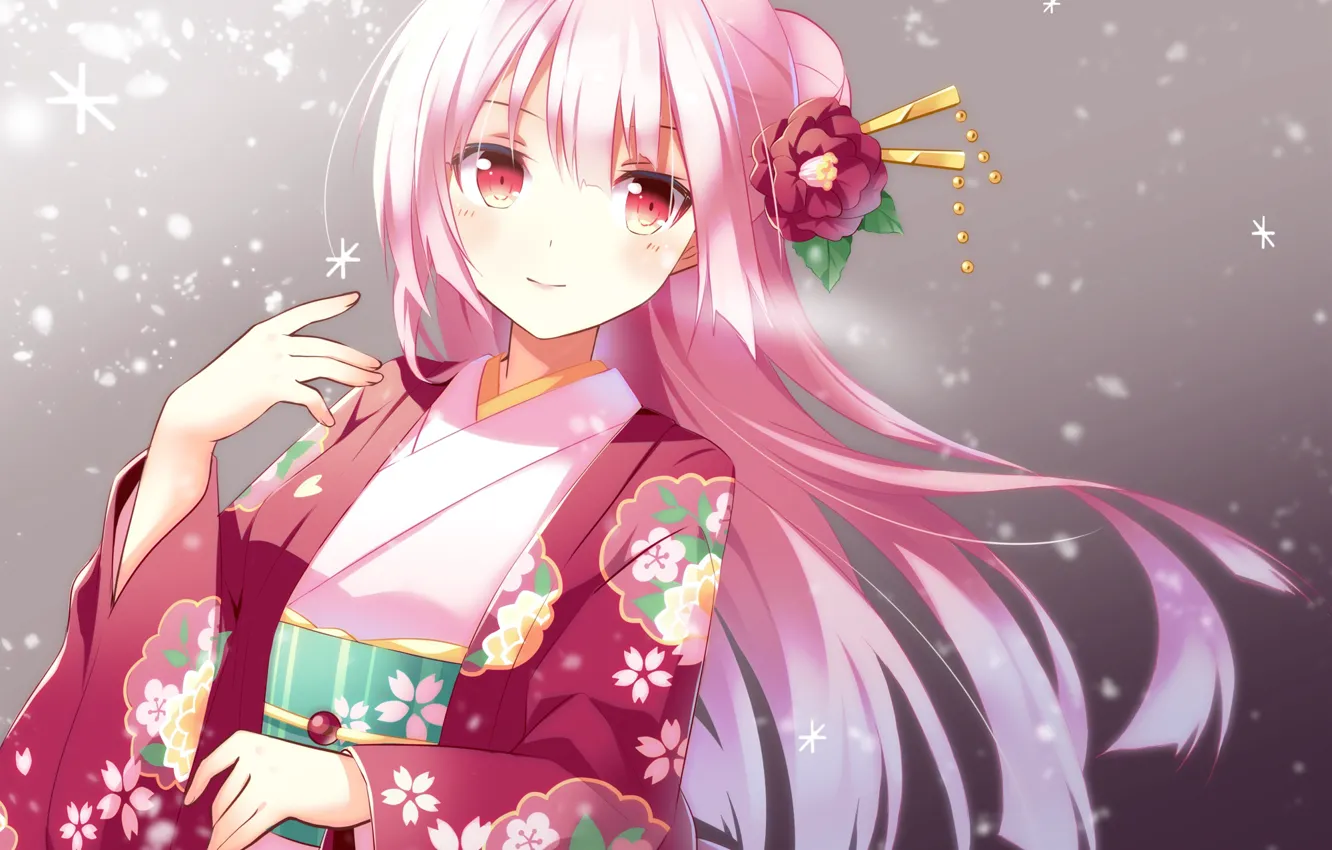 Photo wallpaper Girl, Anime, Yukata, Barrette