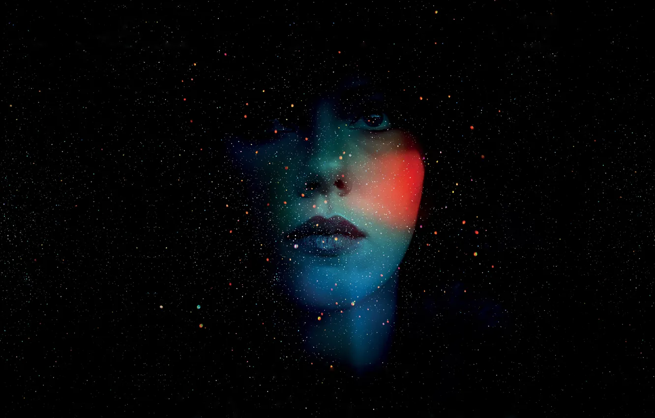 Photo wallpaper stars, drops, color, portrait, Scarlett Johansson, silhouette, placer