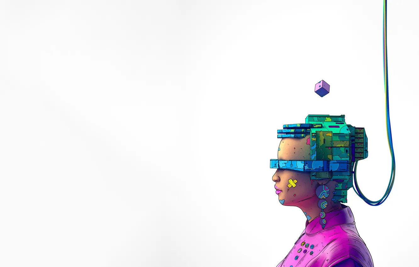 Photo wallpaper white, face, style, background, fiction, wire, minimalism, cyborg