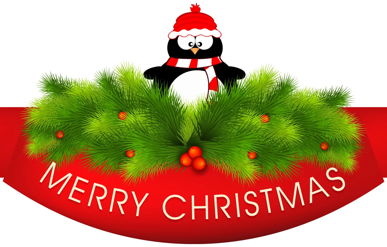 Photo wallpaper penguins, Christmas, vector graphics