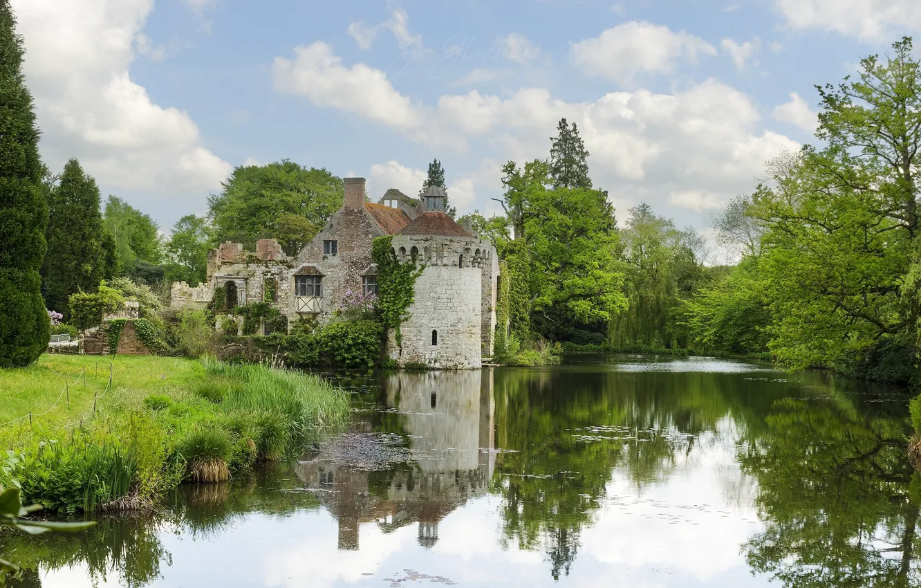 Photo wallpaper landscape, nature, castle, England, Scotney Castle
