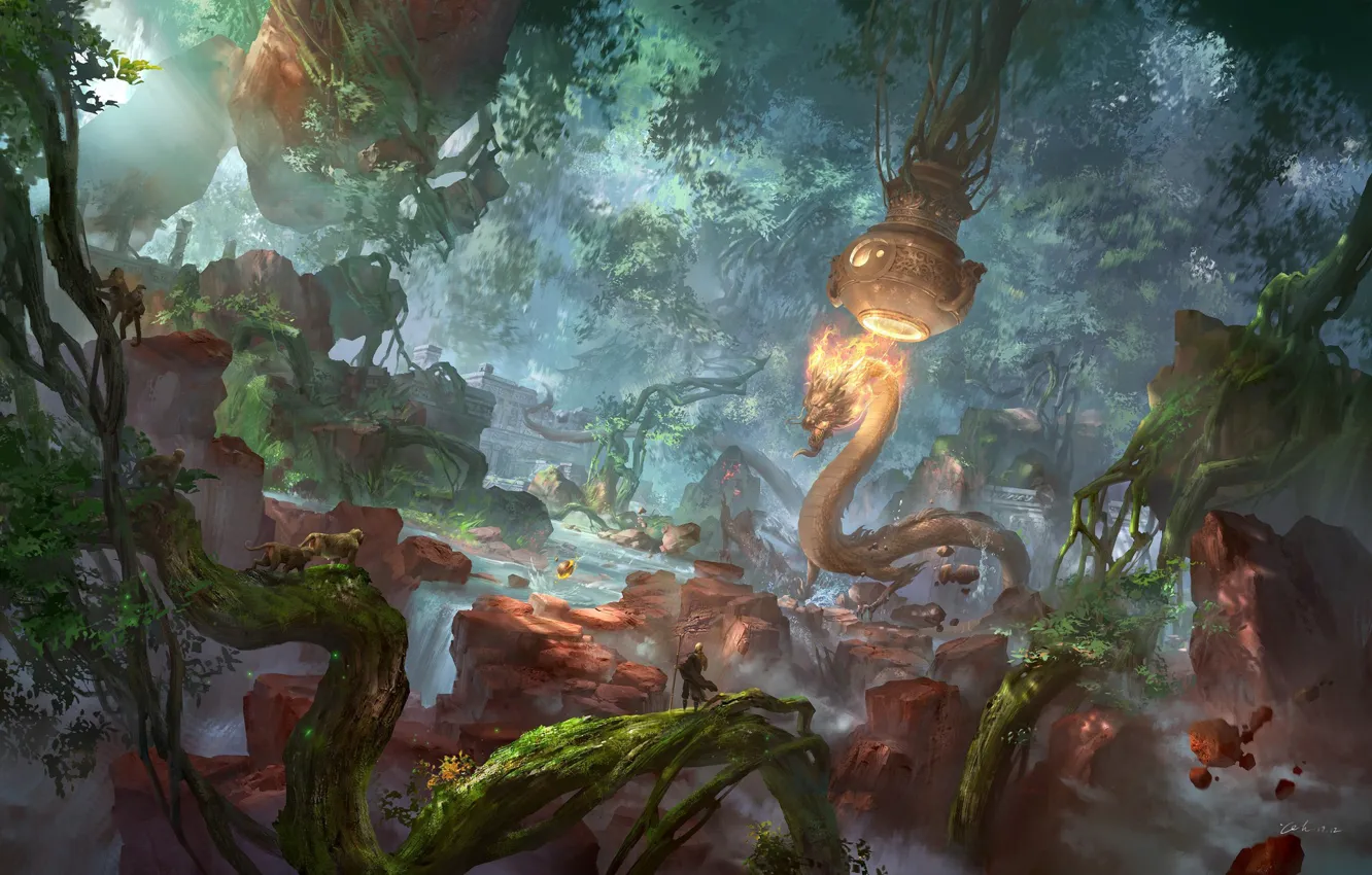 Photo wallpaper dragon, fantasy, art, location, zhong wenhao, Elixir, resp