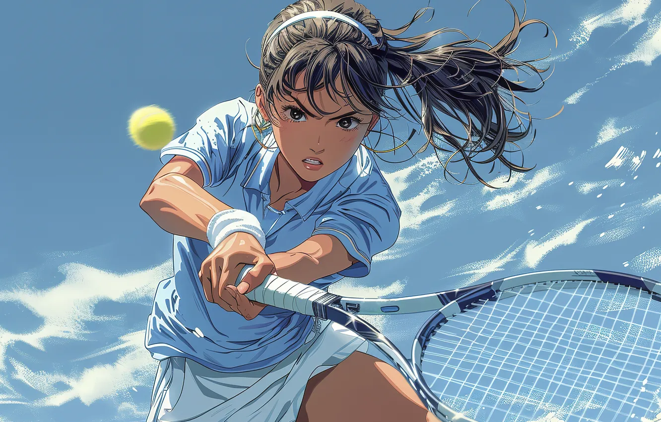 Photo wallpaper girl, sport, the game, the ball, art, racket, tennis