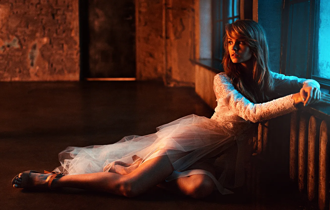 Photo wallpaper white, girl, light, dress, legs, beautiful, Anastasia Shcheglova