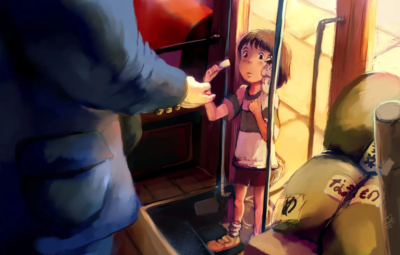 Photo wallpaper train, anime, art, girl, Hayao Miyazaki, spirited away, ogino chihiro, Chihiro