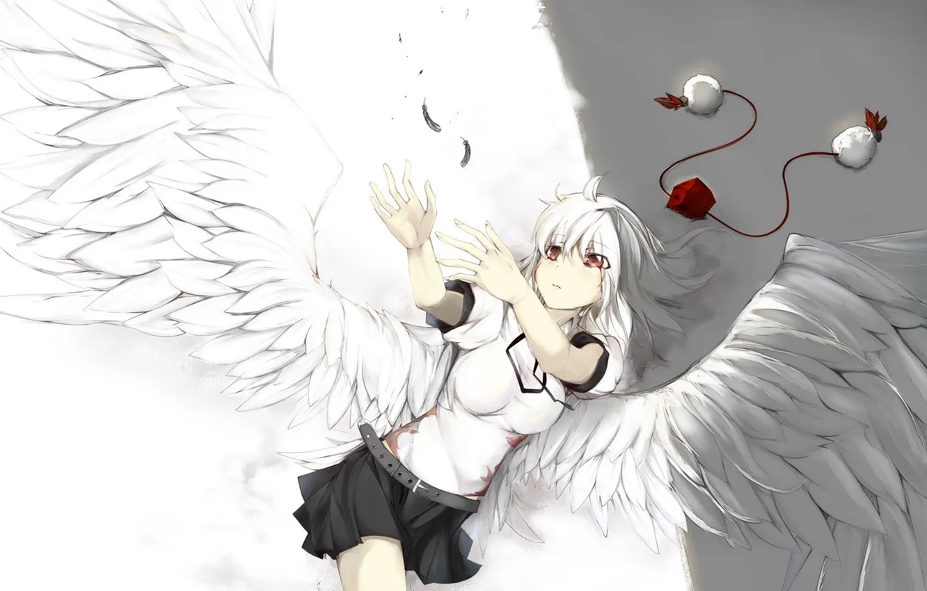 Photo wallpaper girl, pose, mood, blood, wings, angel, tears, lies