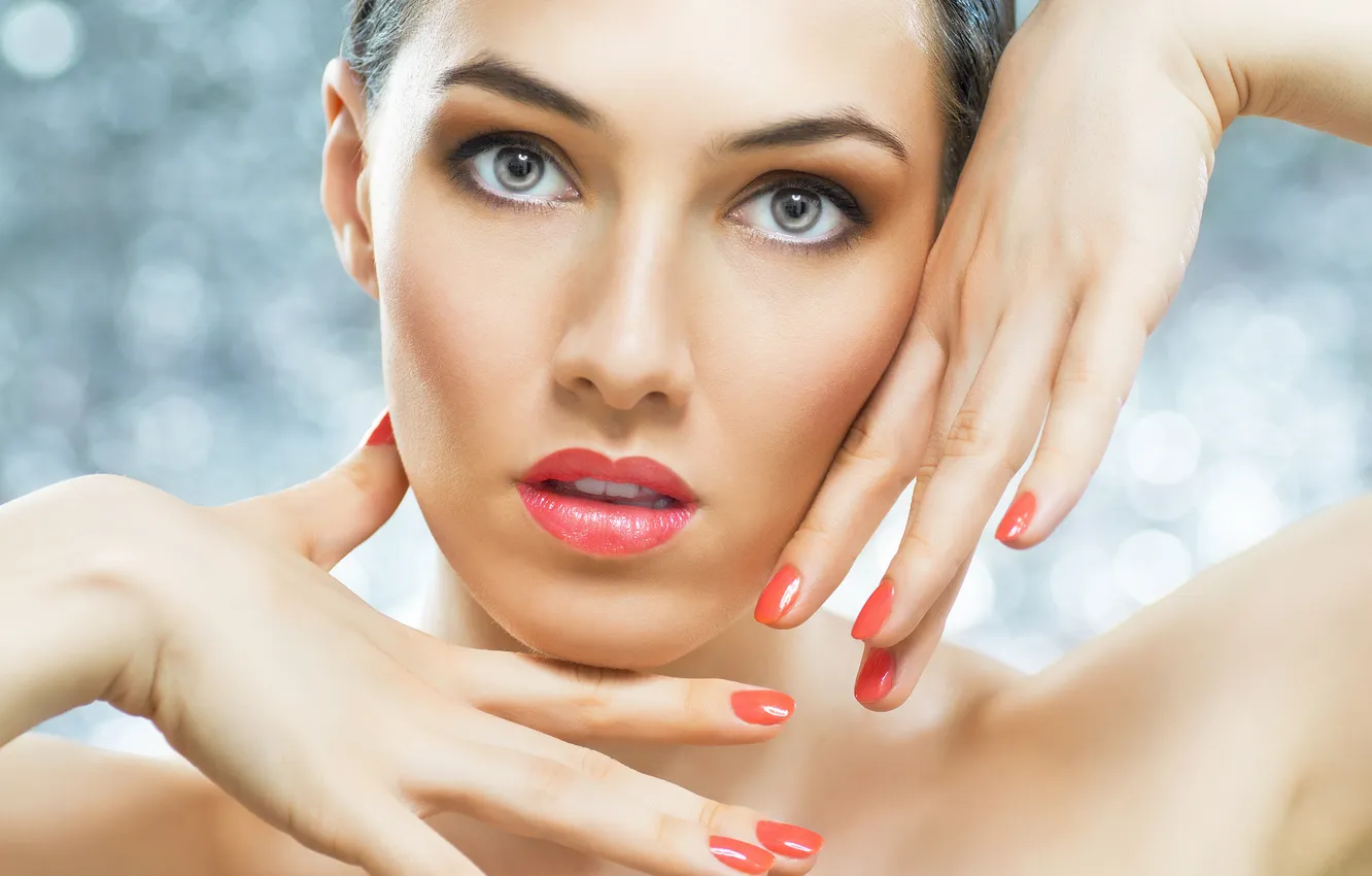 Photo wallpaper look, girl, charm, gray-eyed, dark-haired