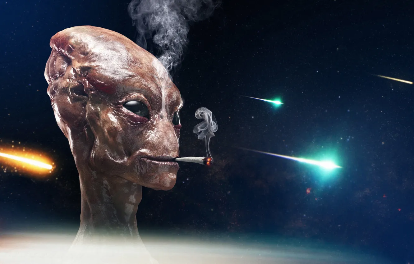 Photo wallpaper space, smoke, alien, cigarette, smokes