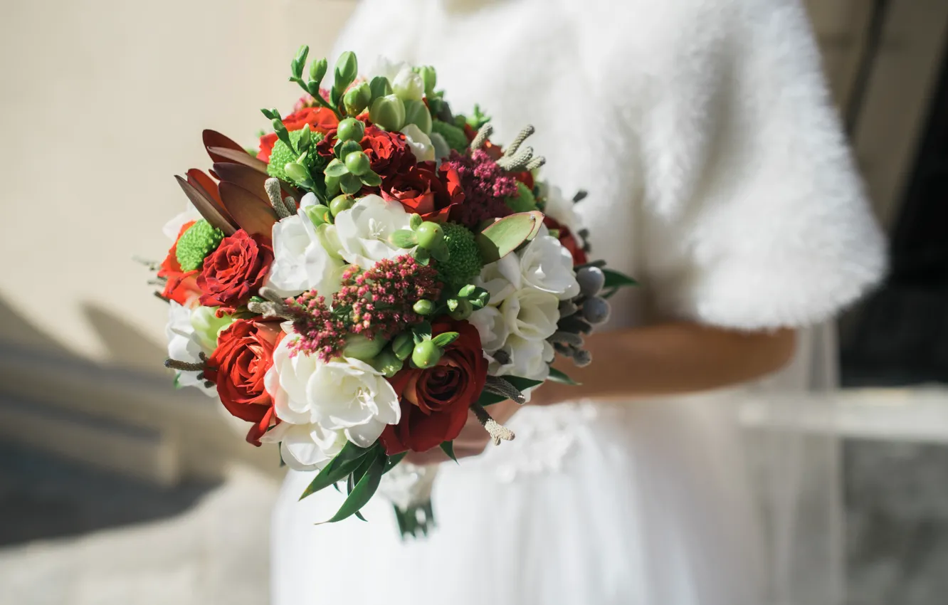 Photo wallpaper flowers, roses, Bouquet, the bride