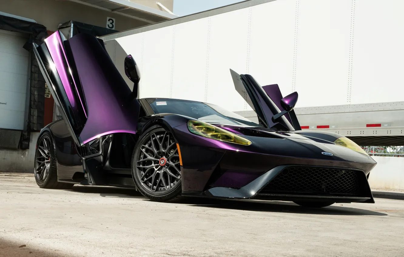 Photo wallpaper Ford, Ford GT, Purple, Open Doors