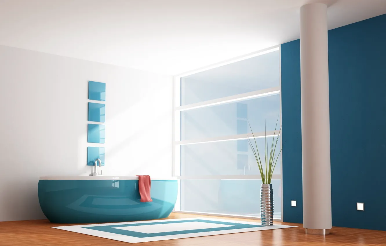 Photo wallpaper room, blue, interior, bath, apartment
