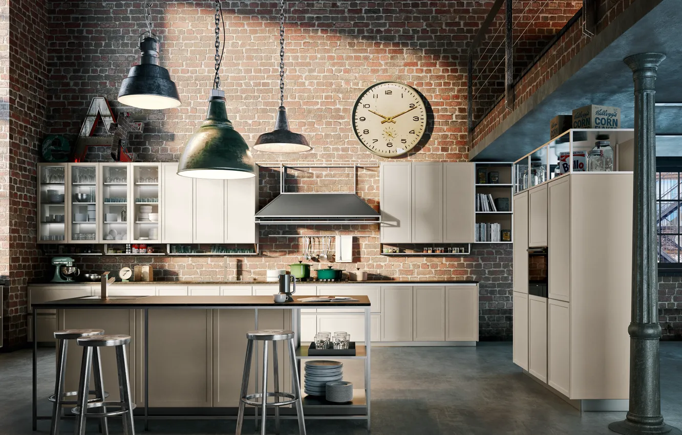 Photo wallpaper interior, kitchen, loft style, Industrial Loft