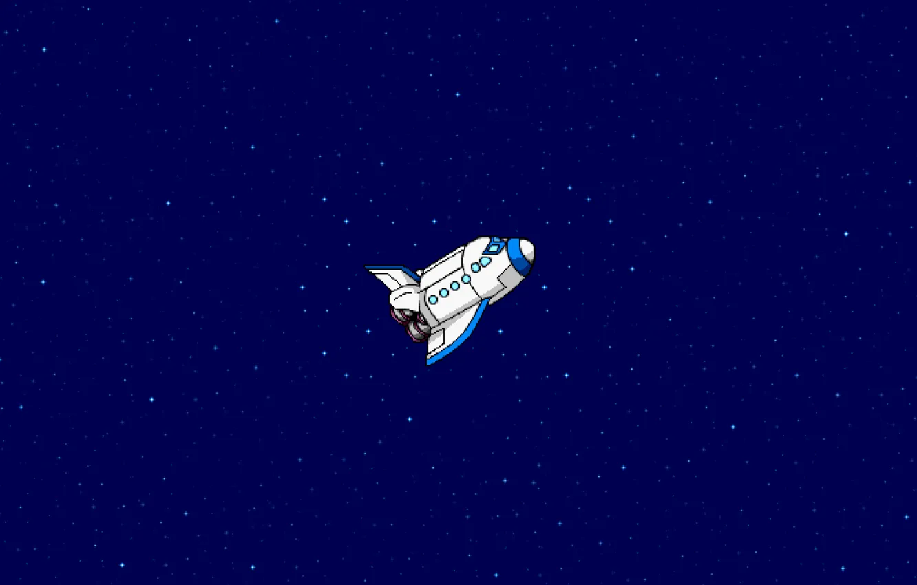 Photo wallpaper space, stars, figure, art, pixels, Shuttle, 8bit, Flies