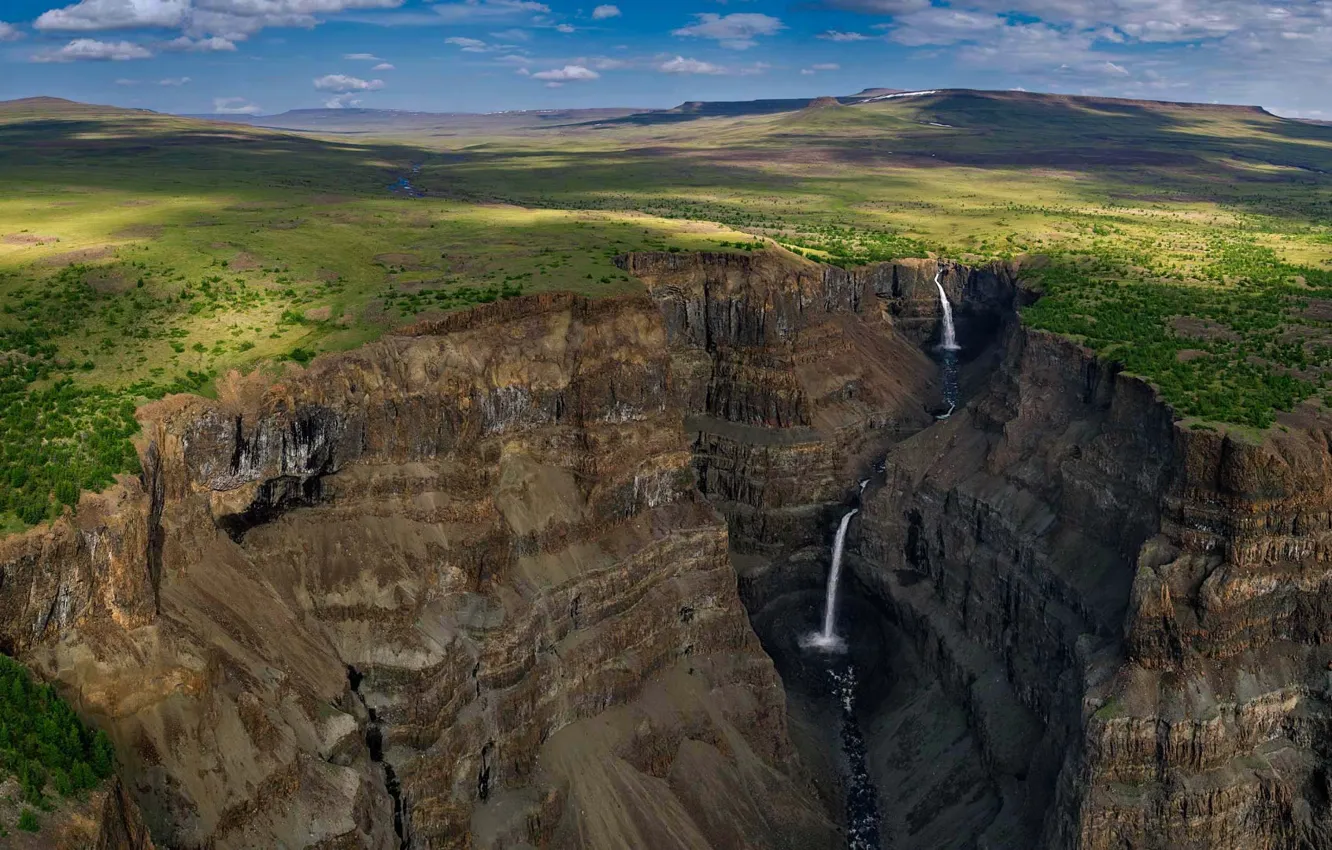 Photo wallpaper waterfall, gorge, Russia, The Putorana