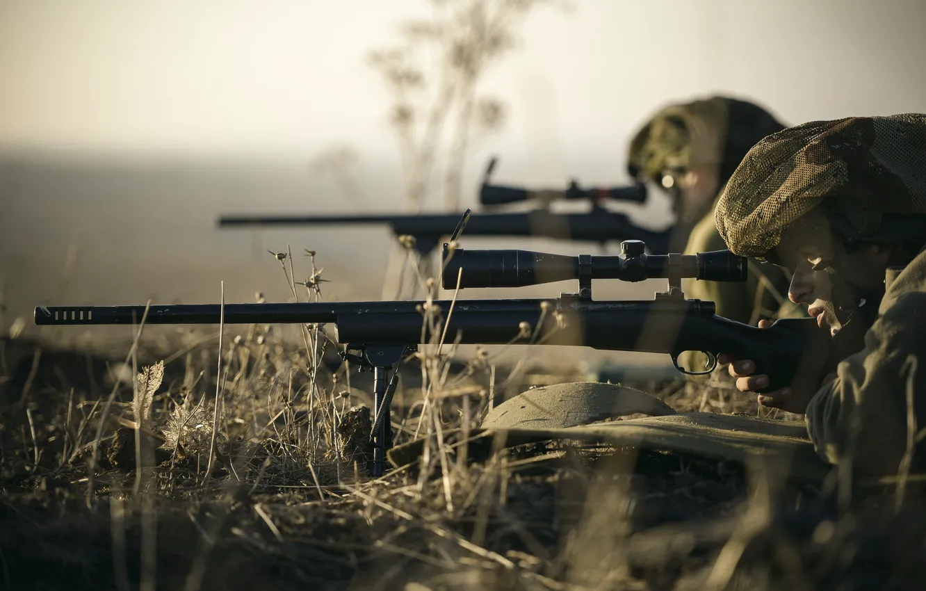 Photo wallpaper grass, weapons, soldiers, optics, sniper, rifle, sniper