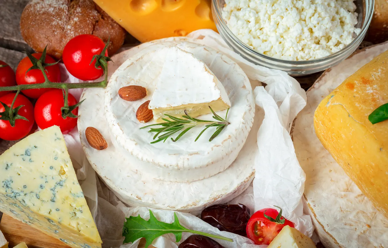 Photo wallpaper cheese, nuts, tomatoes, cheese