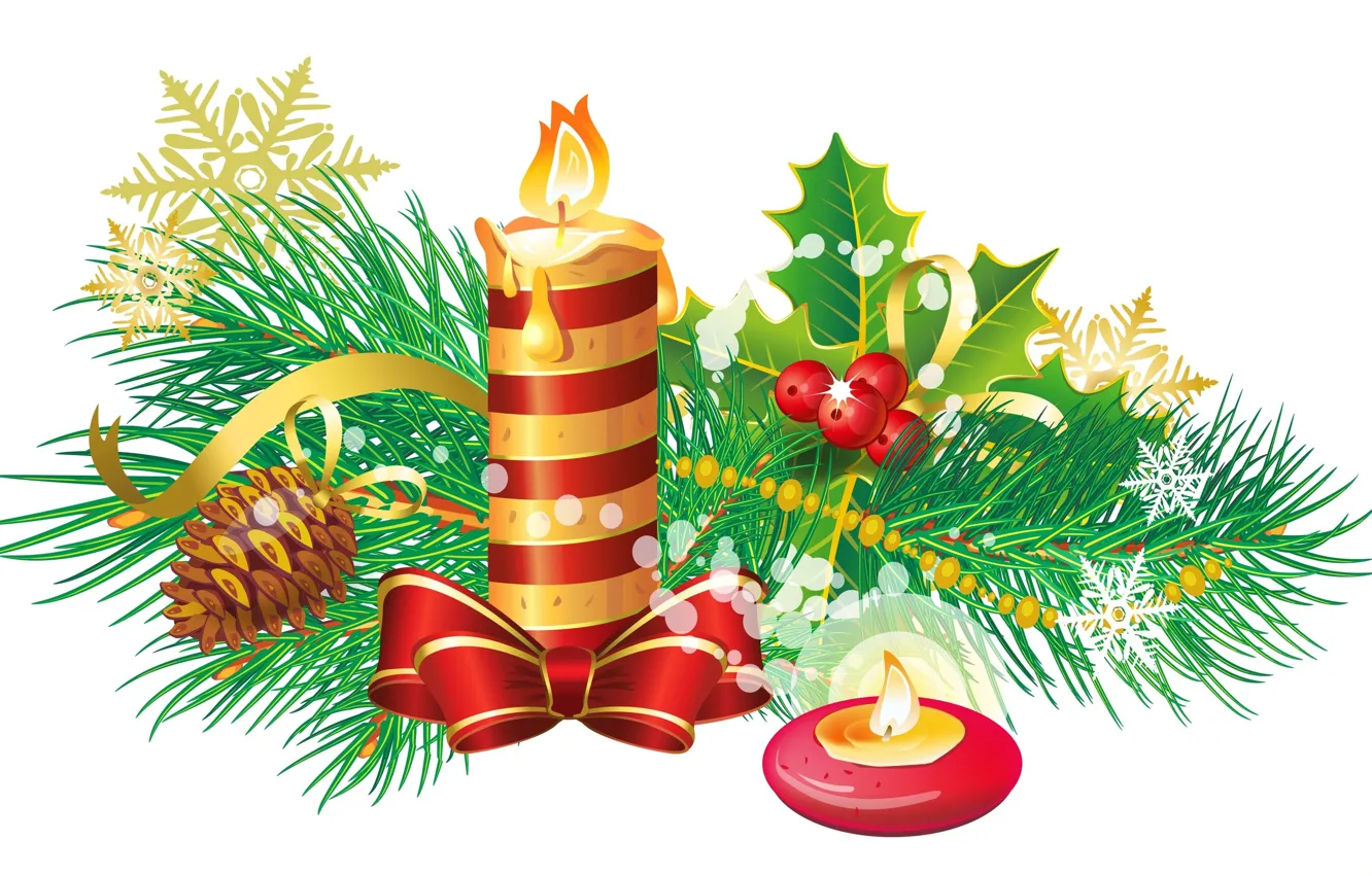 Photo wallpaper new year, candles, white background, vector graphics