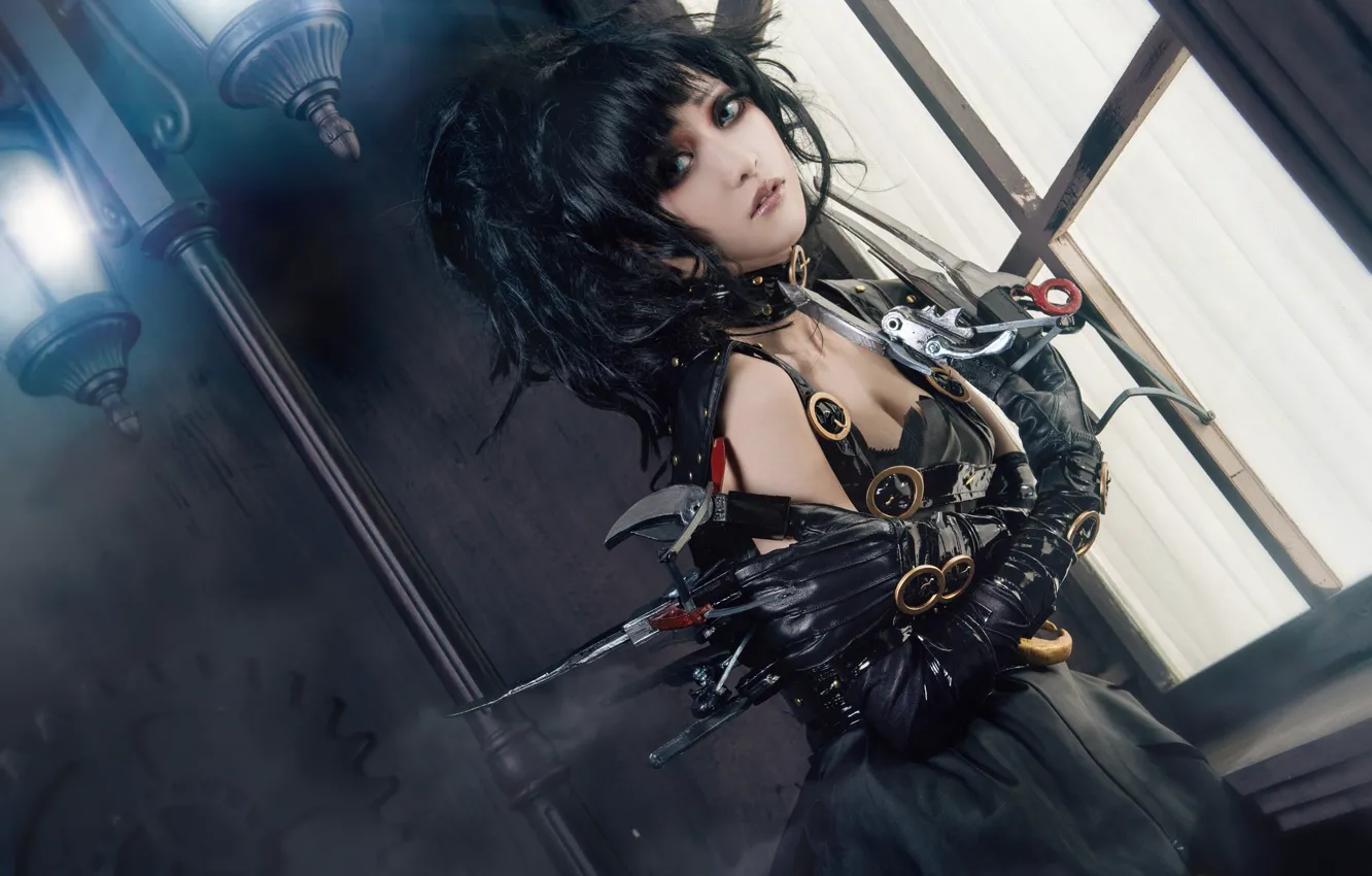 Photo wallpaper chest, look, girl, light, face, pose, style, weapons