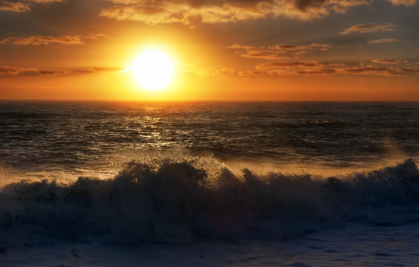 Photo wallpaper sea, the sky, sunset, surf