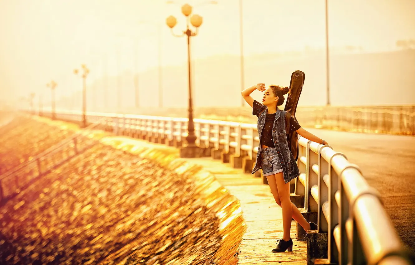 Photo wallpaper road, girl, light, mood