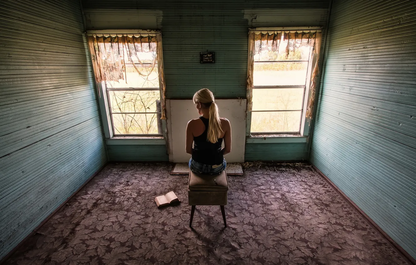 Photo wallpaper girl, room, book