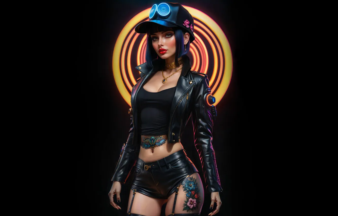 Photo wallpaper girl, background, black background