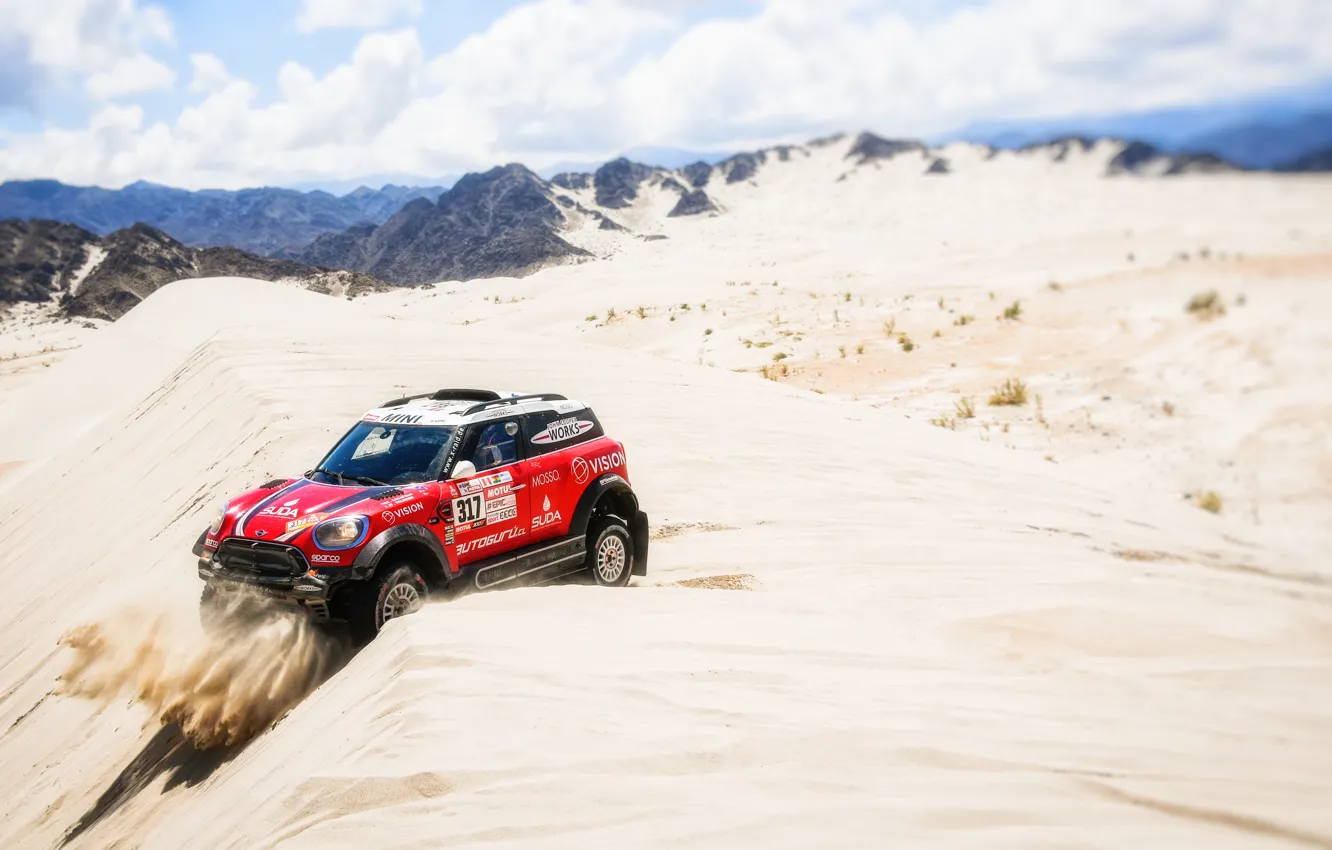 Photo wallpaper sand, red, hills, race, sport, desert, Mini, dunes