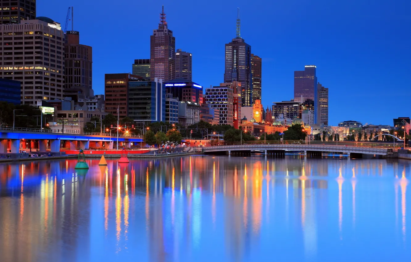 Photo wallpaper night, the city, lights, large, Australia, Melbourne, Melbourne
