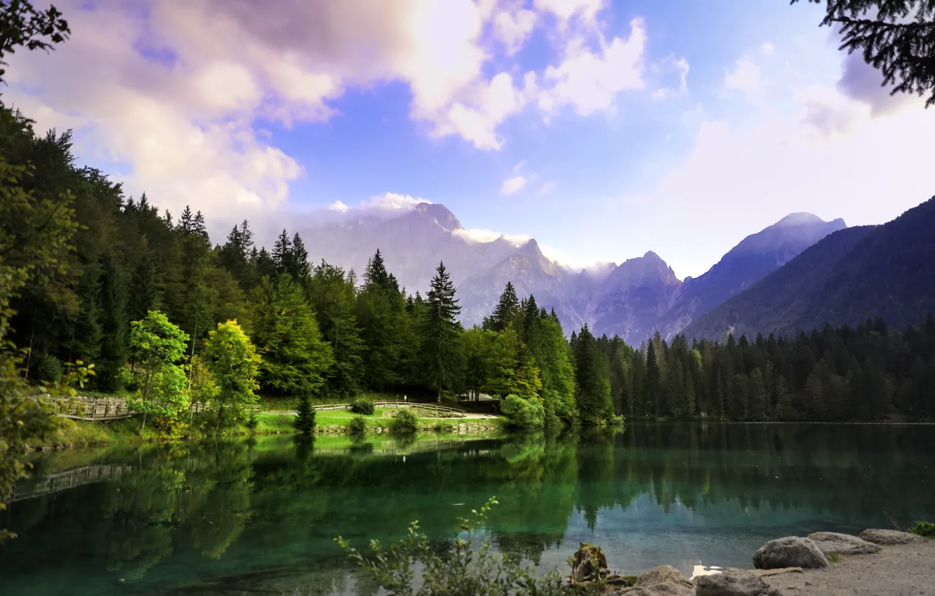Photo wallpaper summer, landscape, mountains, nature, lake, Alps, forest