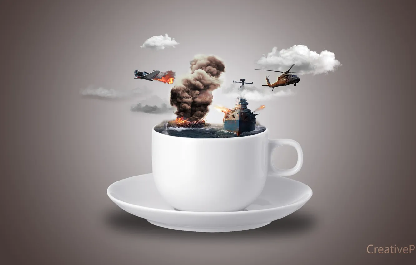 Photo wallpaper sea, War, New, Helicopter, Cup, Fog, Wallpaeprs, Plane