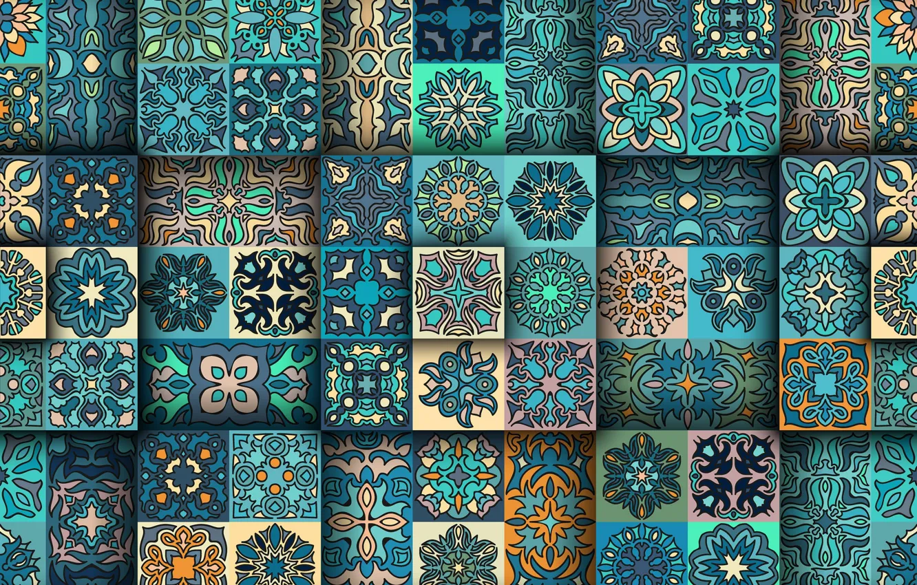 Photo wallpaper blue, background, pattern, texture, squares, ornament