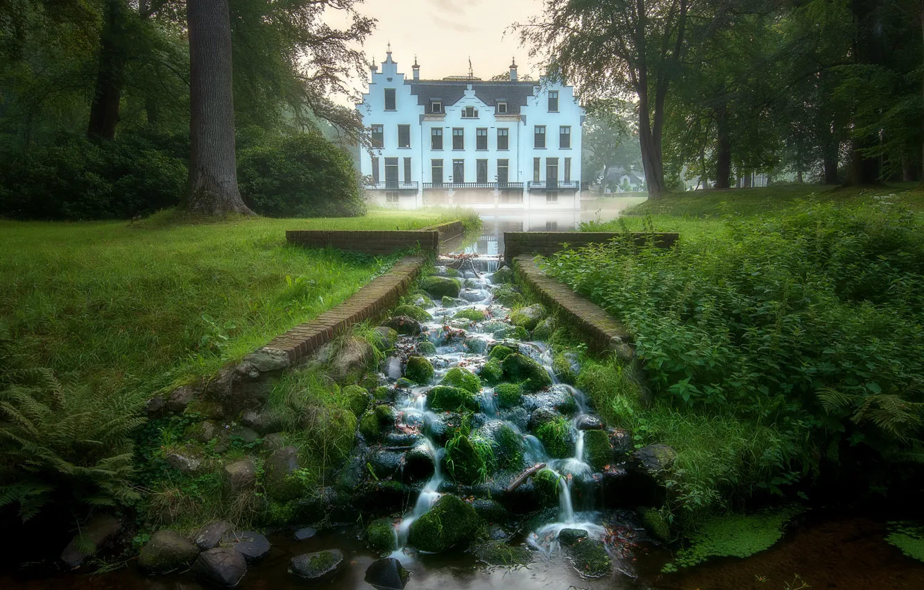 Photo wallpaper Park, stream, castle, Netherlands, Netherlands, Staverden Castle, Staverden, Staverden Castle
