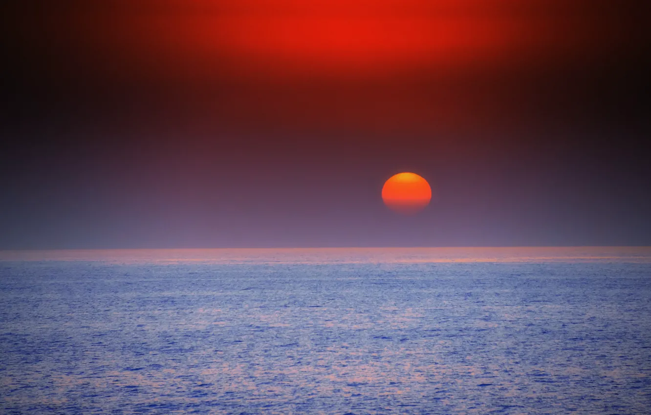 Photo wallpaper fireball, twilight, sea, ocean, sunset, seascape, sun, dusk
