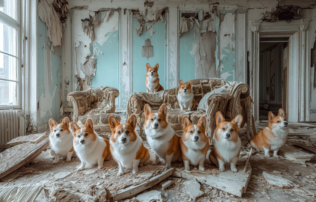Photo wallpaper dog, devastation, Welsh Corgi, neural network