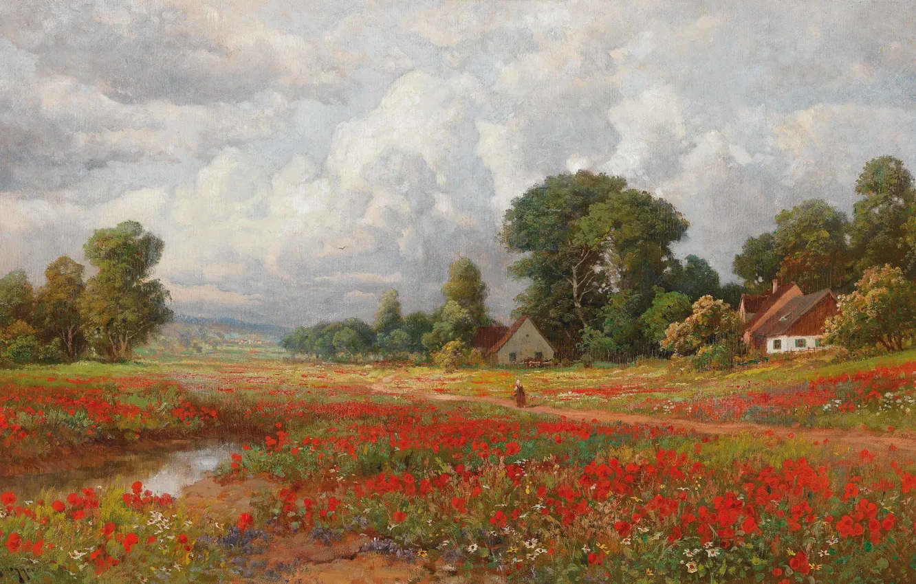 Photo wallpaper Alois Arnegger, Field of poppies, Austrian painter, Austrian painter, oil on board, Alois Arnegger, Field …