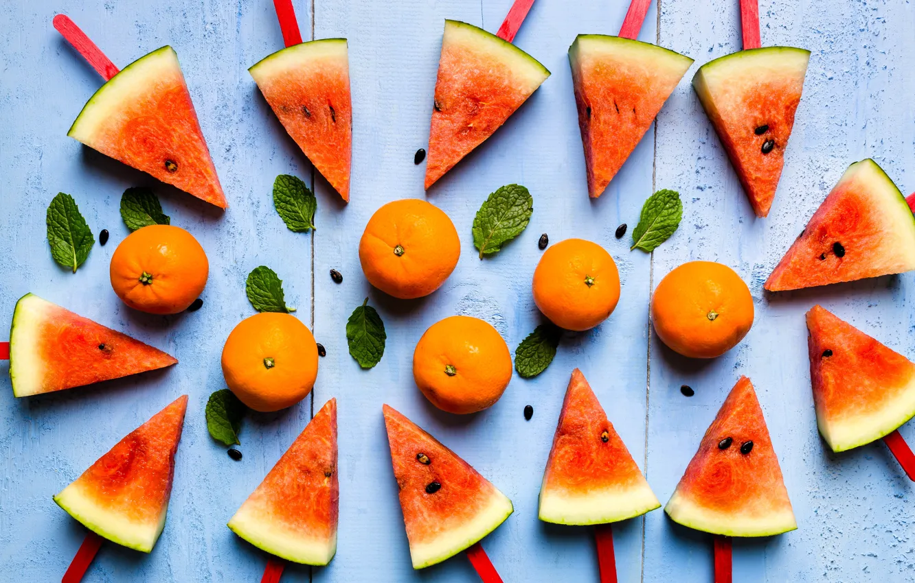 Photo wallpaper berries, watermelon, citrus, tangerines